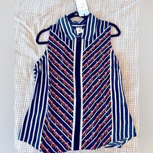 Cabi two timing top.  blue stripes. New with tags size small.